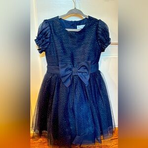 Girls Navy Blue & Gold Glitter Tulle Dress
